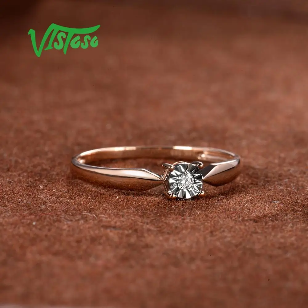 VISTOSO Pure 14K 585 двухцветное Золотое Сверкающее иллюзионное кольцо с бриллиантами для женщин, юбилейное модное ювелирное изделие