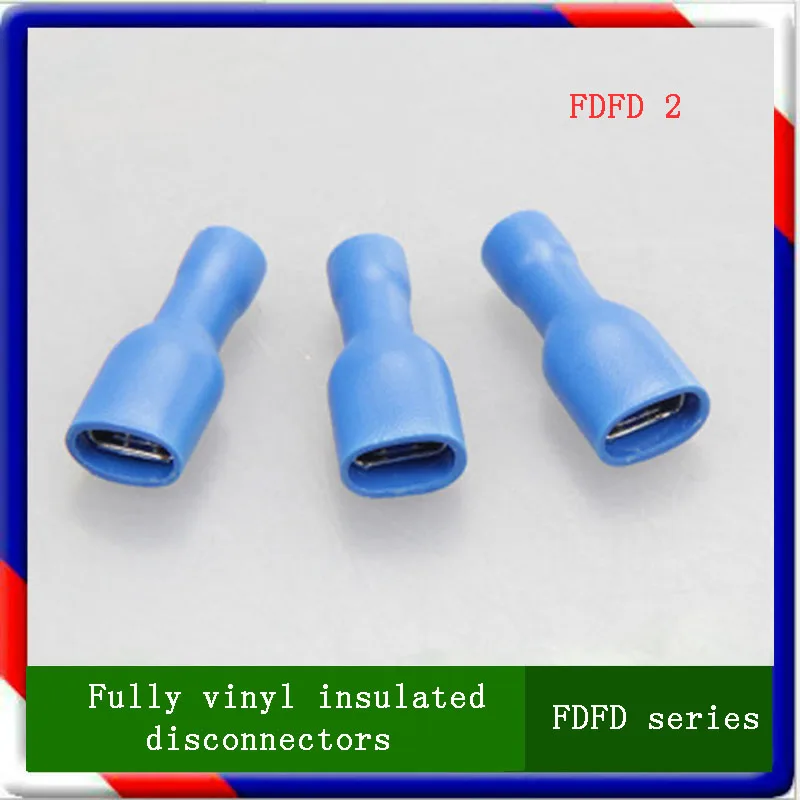 

FDFD2 series BLUE 100PCS/Bag fully vinyl insulated female disconnector Cable Connector wire terminals full insulating terminals