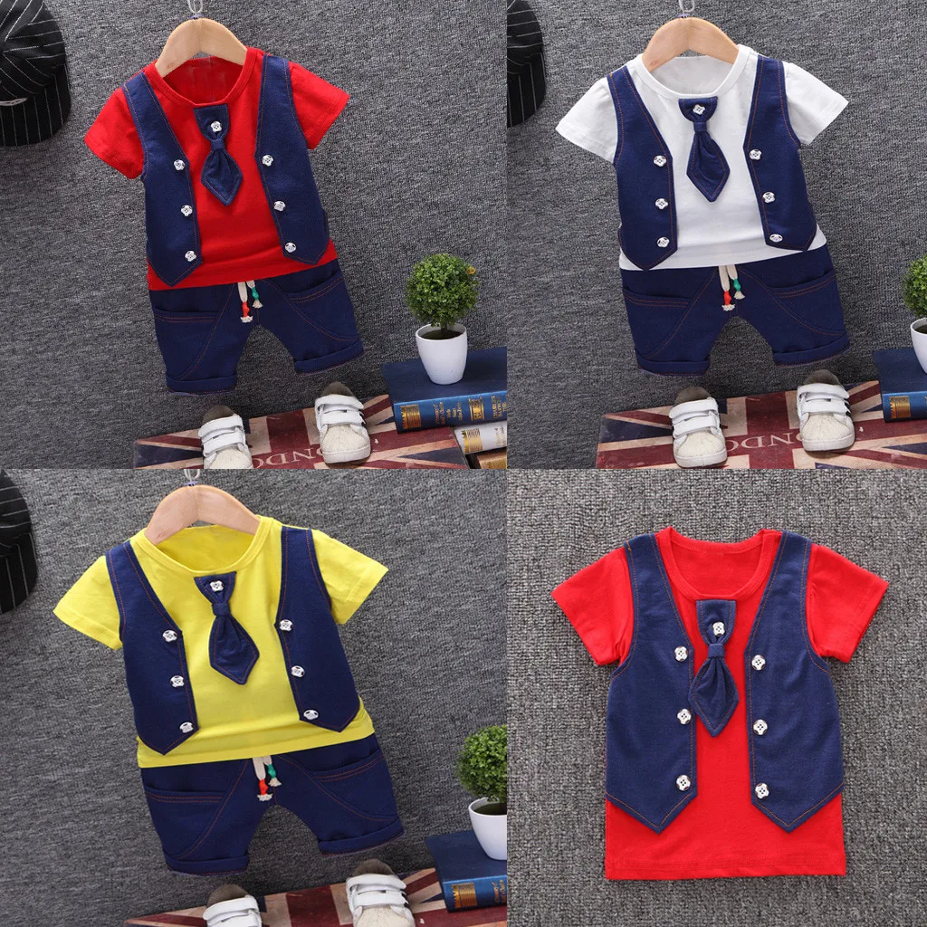 Summer Kids Boys Clothes Gentleman Suit For Baby Boy Children Clothing Set 2pcs T Shirt Shorts Pants Outfit 1 2 3 Years
