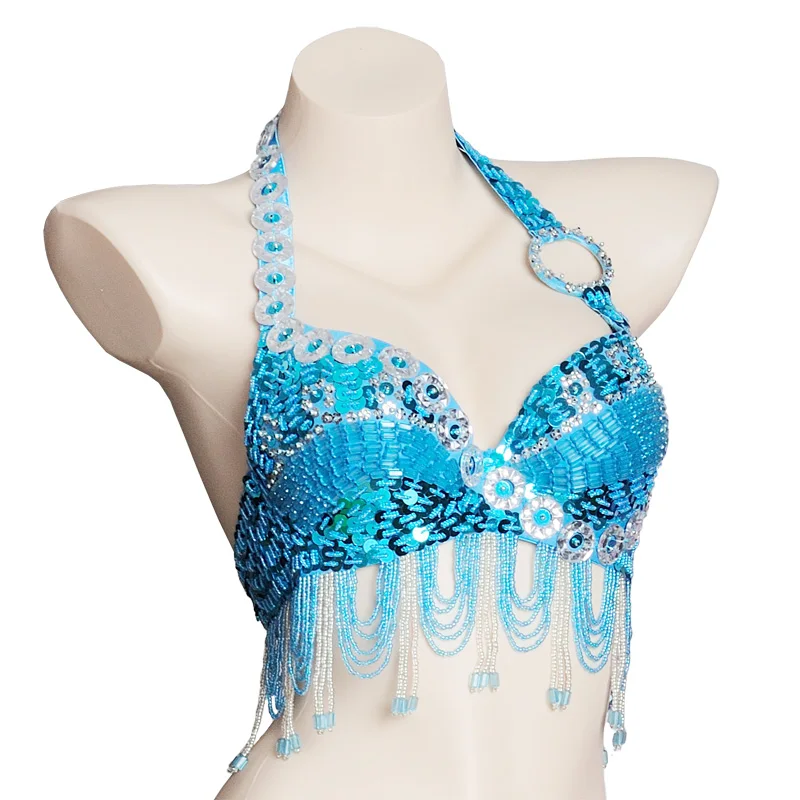 Женский костюм для танца живота откровенный топ с бахромой и блестками 2013|bellydance