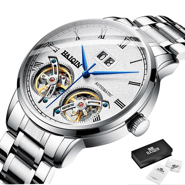 S-Silver white Мужские часы HAIQIN, новинка, Повседневная мода, автоматическая техника, наручные часы для мужчин, лучший бренд, роскошные Tourbillon часы, Relogio Masculino - Цвет: S-Silver white