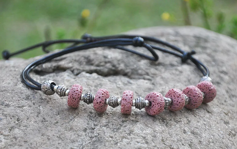 Мода Лава камень Бусины кулон веревки Цепочки и ожерелья природы камня ручной