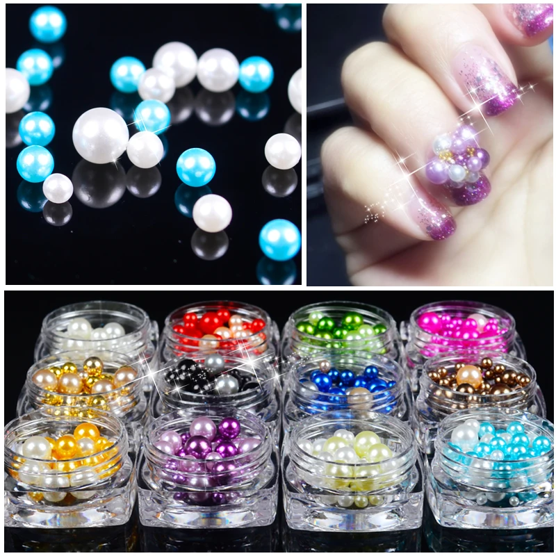 

YWK 1 Box Colorful Seashell Pearl Nail Rhinestone Gillter Bead Multi-size 3D Manicure Nail Art Decoration