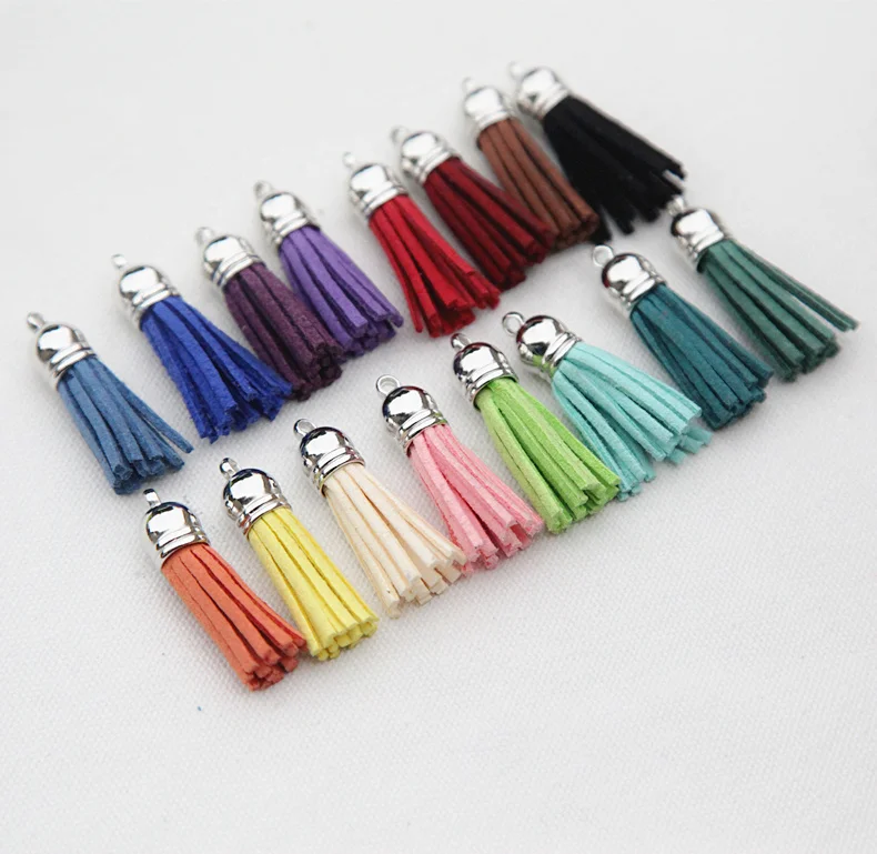 

100pcs Mix colour 38mm Suede Tassel For Keychain Cellphone Straps Jewelry Charms Leather Tassels Diy Accessoire