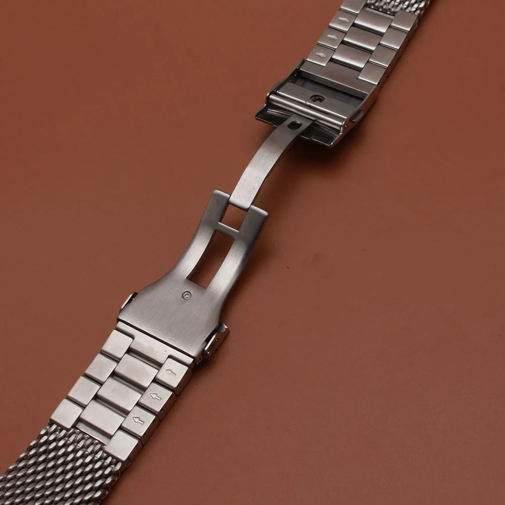 

22 mm Watch Band Strap Cool Shark Mesh Stainless Steel Watchband Silver safety folding buckle Men Women Wrist Watch accessories