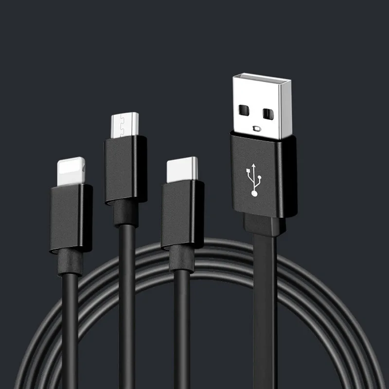 Черный Мульти зарядный кабель 3 в 1 Тип C Micro USB выдвижной для мобильного телефона DC128 - Цвет: Черный