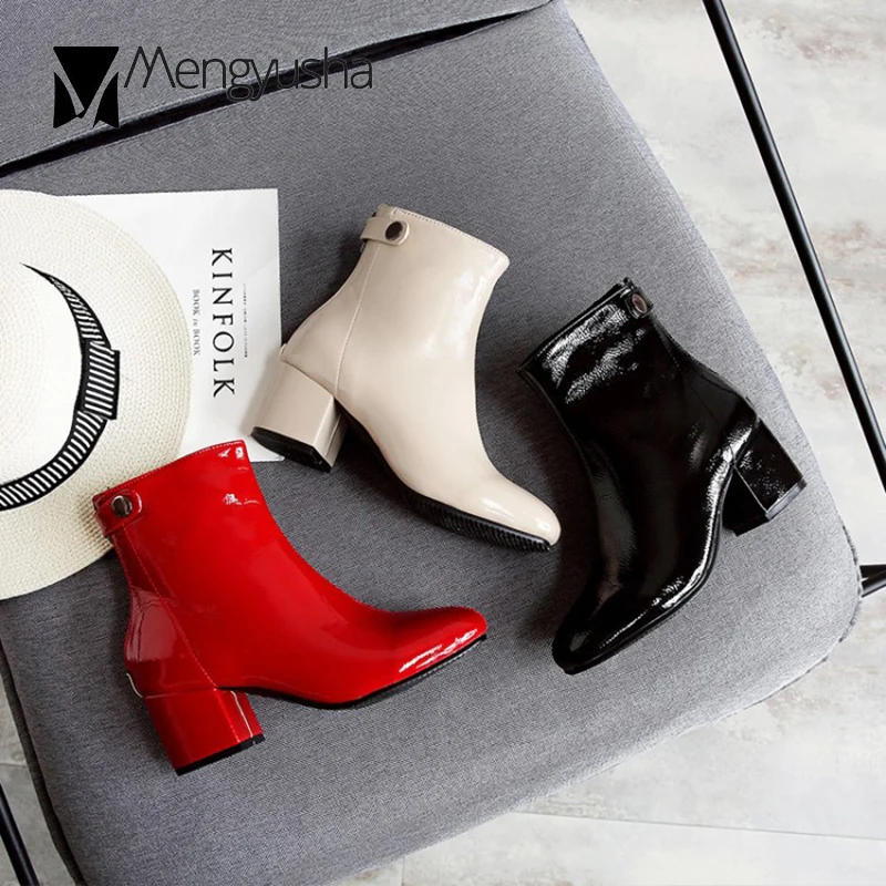 Британский solid Ботинки Челси женские большие размеры 42 43 из лакированной кожи на