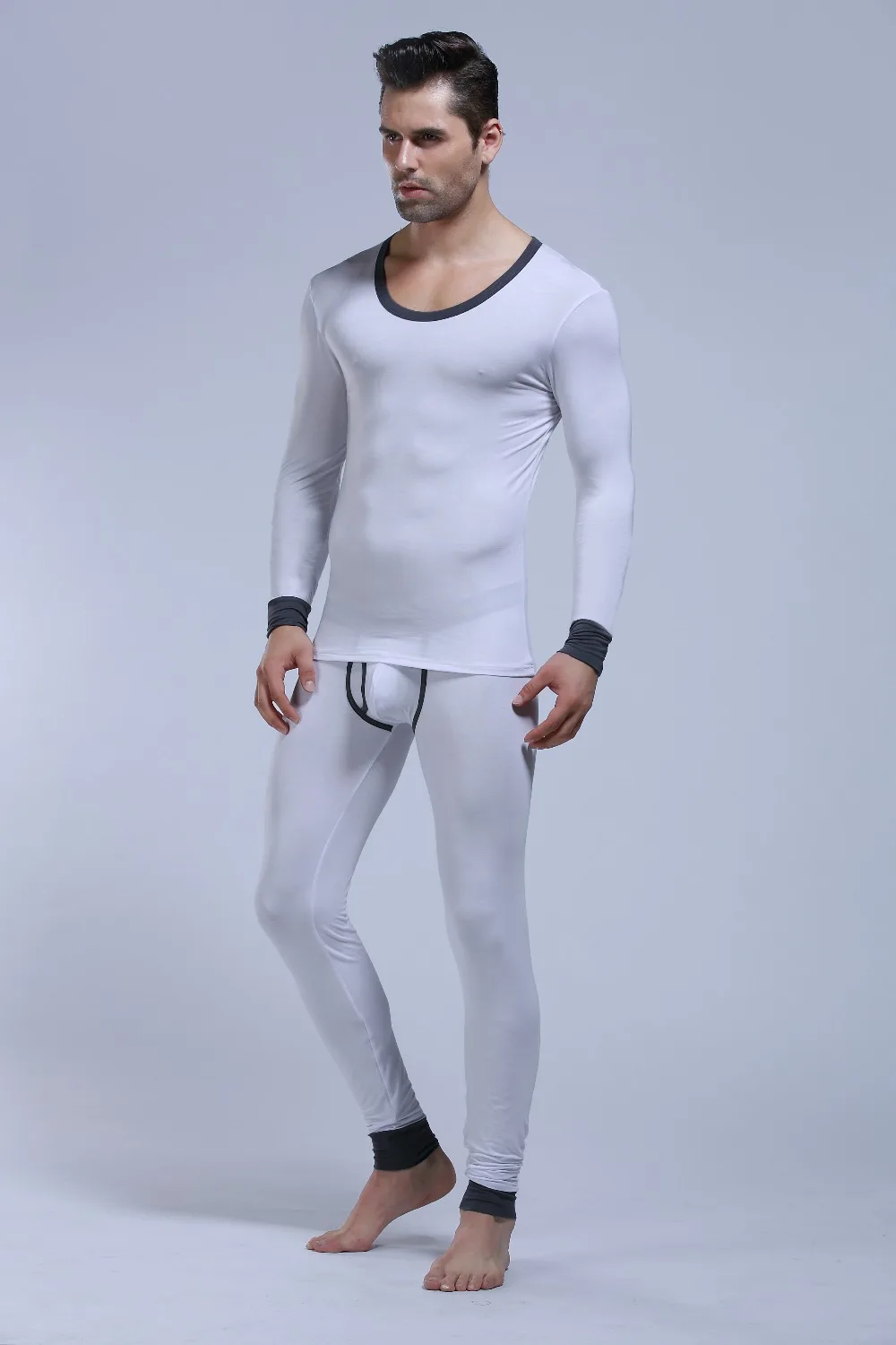 

New Modal Men Long Johns Mens Sexy Thermal Underwear Slim Set Warm Round Neck Long Sleeve Tops T Shirt Fashion Underpants