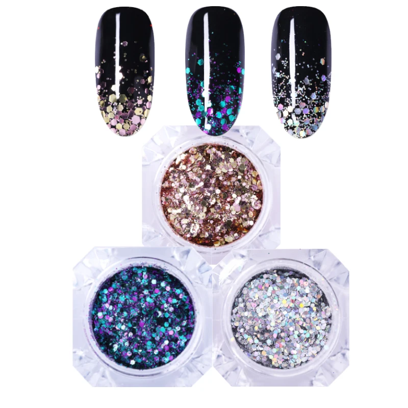 3 шт. цвета шампанского серебристые смешанные блестки для ногтей в форме