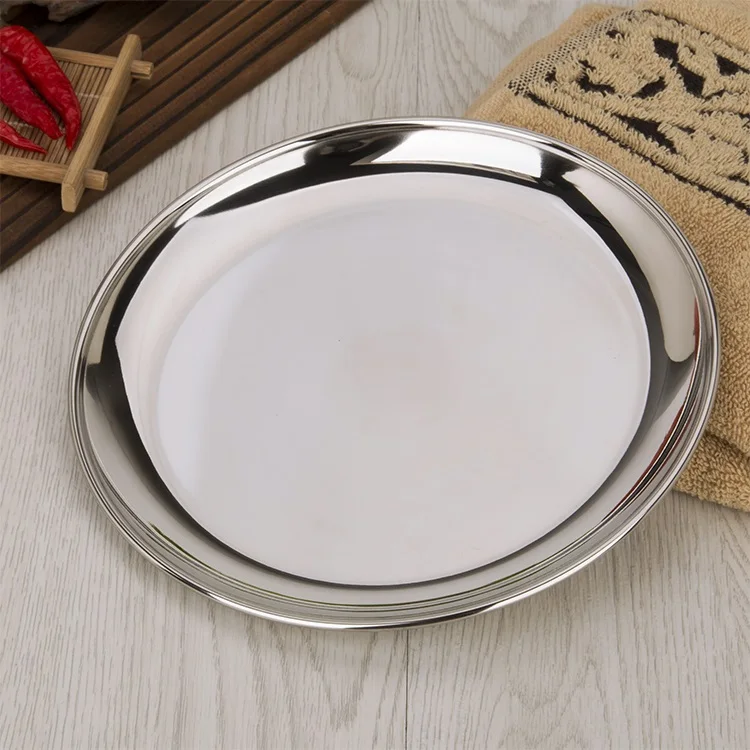 20cm mirror finish 1 шт., Высококачественная пластина из нержавеющей стали, однослойная, зеркальная отделка, утолщенная посуда для барбекю - Цвет: 20cm mirror finish