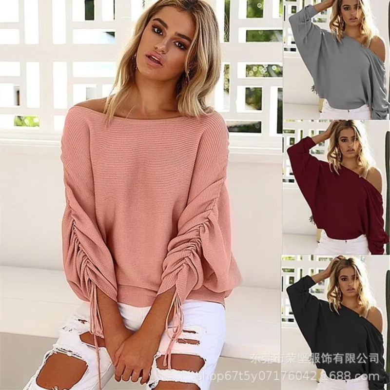

Off Shoulder Sweater Lantern Sleeve Sweater Pullovers Female 2018 Autumn Casual Sweaters Women Clothing Pull Femme