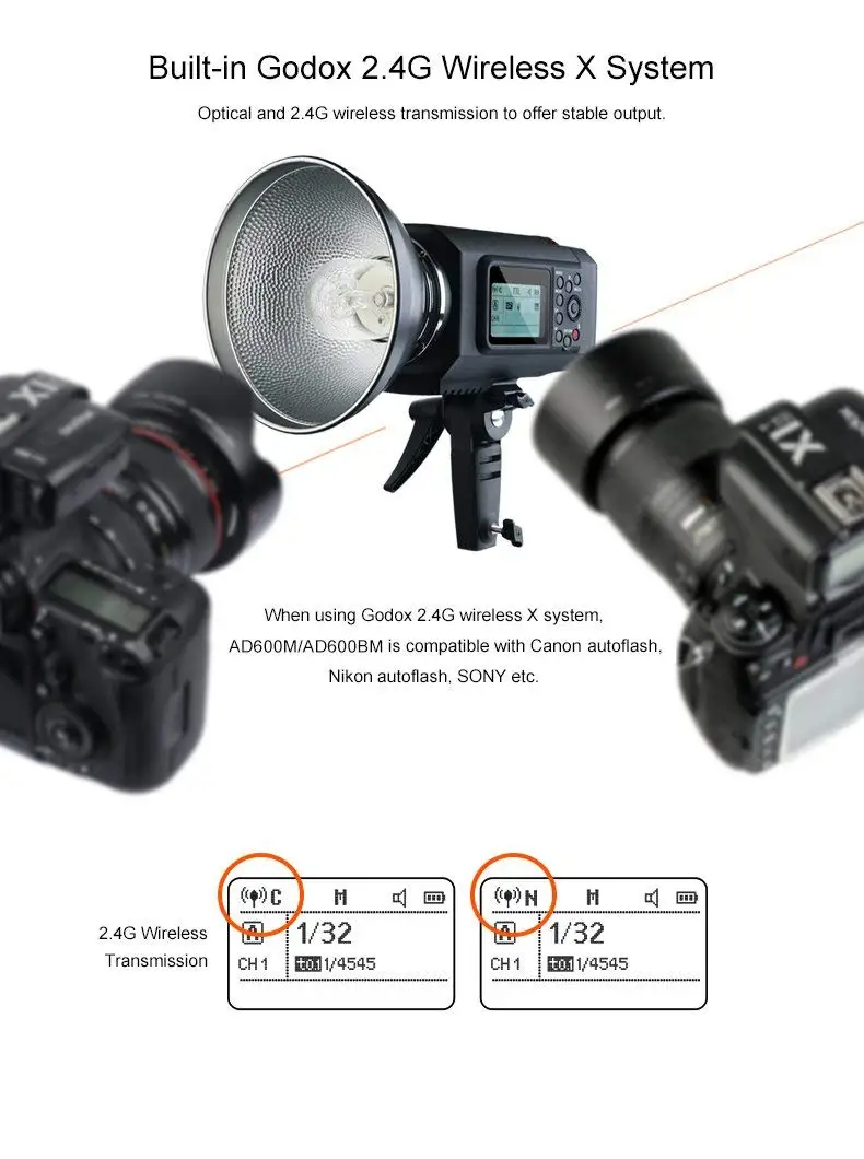 Godox AD600BM 600Ws GN87 HSS вспышка стробоскопический монолайт с 8700 мА/ч Батарея CD50 |