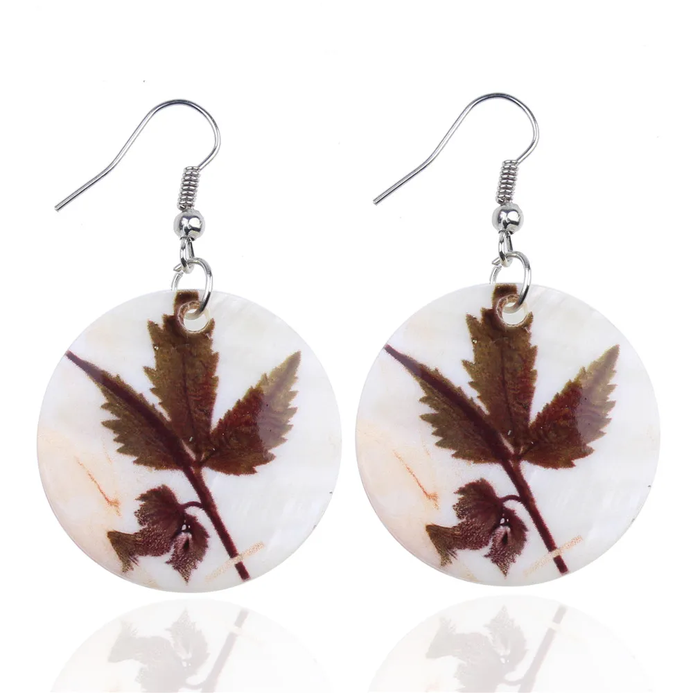 

WNGMNGL 2018 Vintage Geometric Shell Painted Leaves Jewelry Sets Women Fashion New Drop Earrings & Pendant Necklace Jewelry Set
