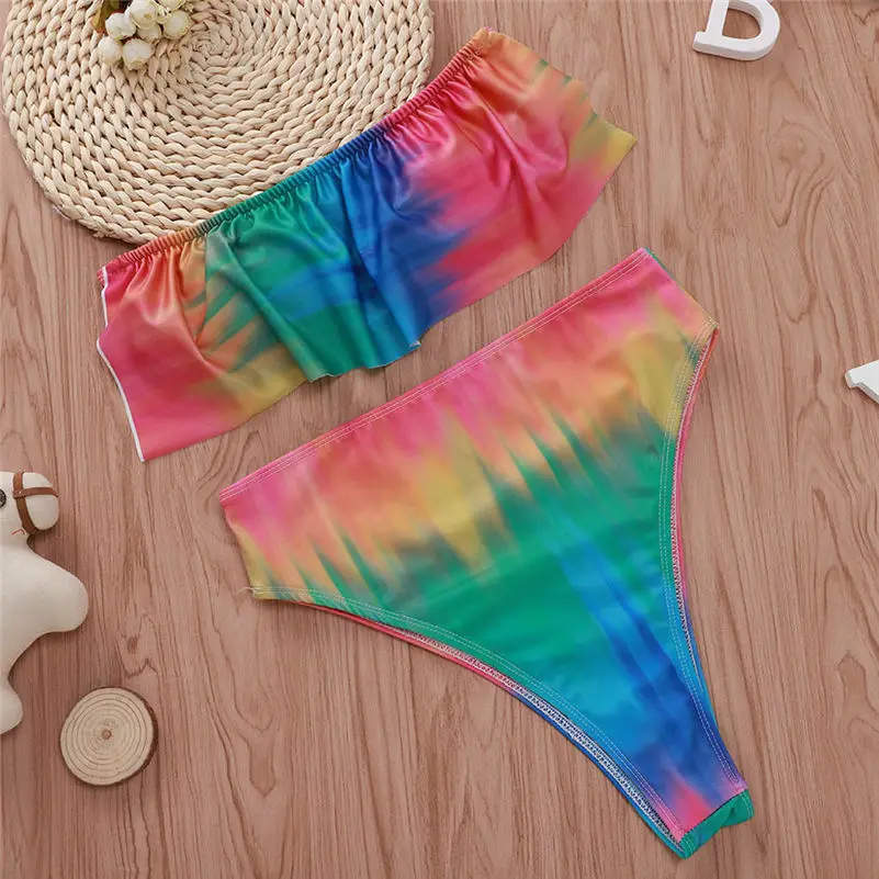 Для женщин купальный костюм бикини 2019 купальники с завышенной талией и принтом