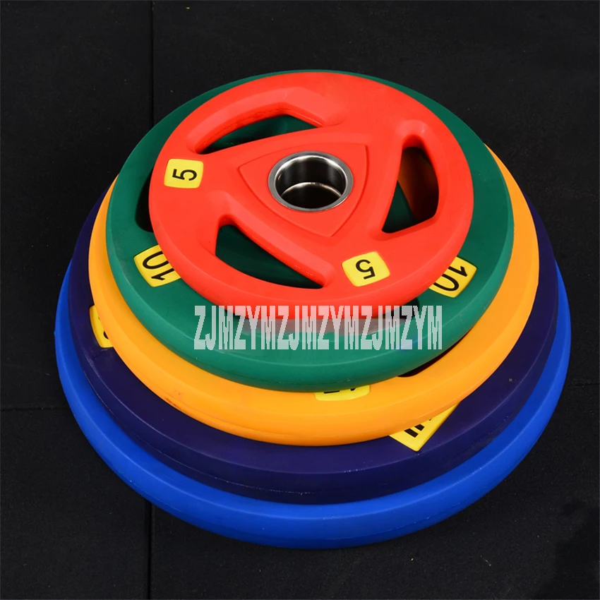 

1818 5kg PU Hand Barbell Weightlifting Barbell Slice Disk Environmental Protection No Off-Smell Barbell Piece Three Holes