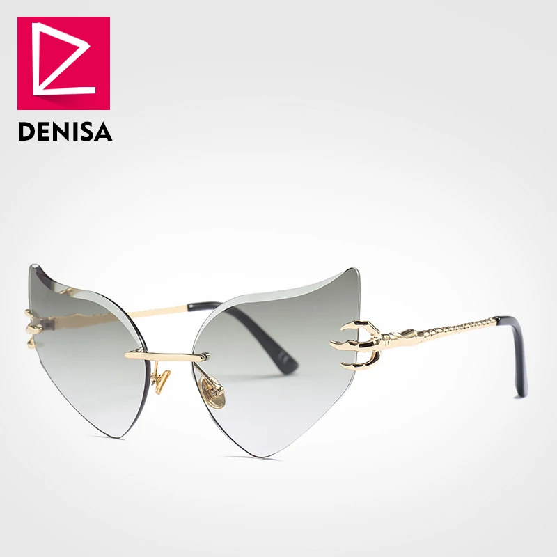 DENISA, розовые, без оправы, кошачий глаз, солнцезащитные очки для девушек, известный бренд, сова, глаз, стиль, солнцезащитные очки для женщин, UV400, lunette de soleil femme, G23038 - Цвет линз: Green Sunglasses
