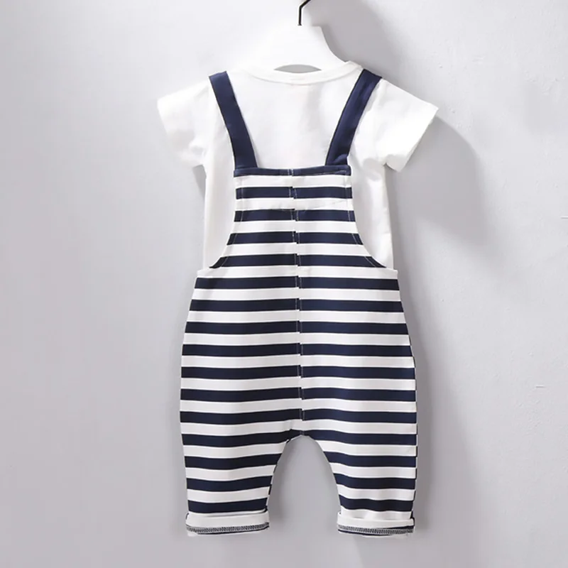 2019 Summer Baby Clothes Cartoon T-shirt Donald Duck Suspender Trousers 2Pcs Toddlers Short Sleeve Stripe Casual Sets 0-2Years | Детская