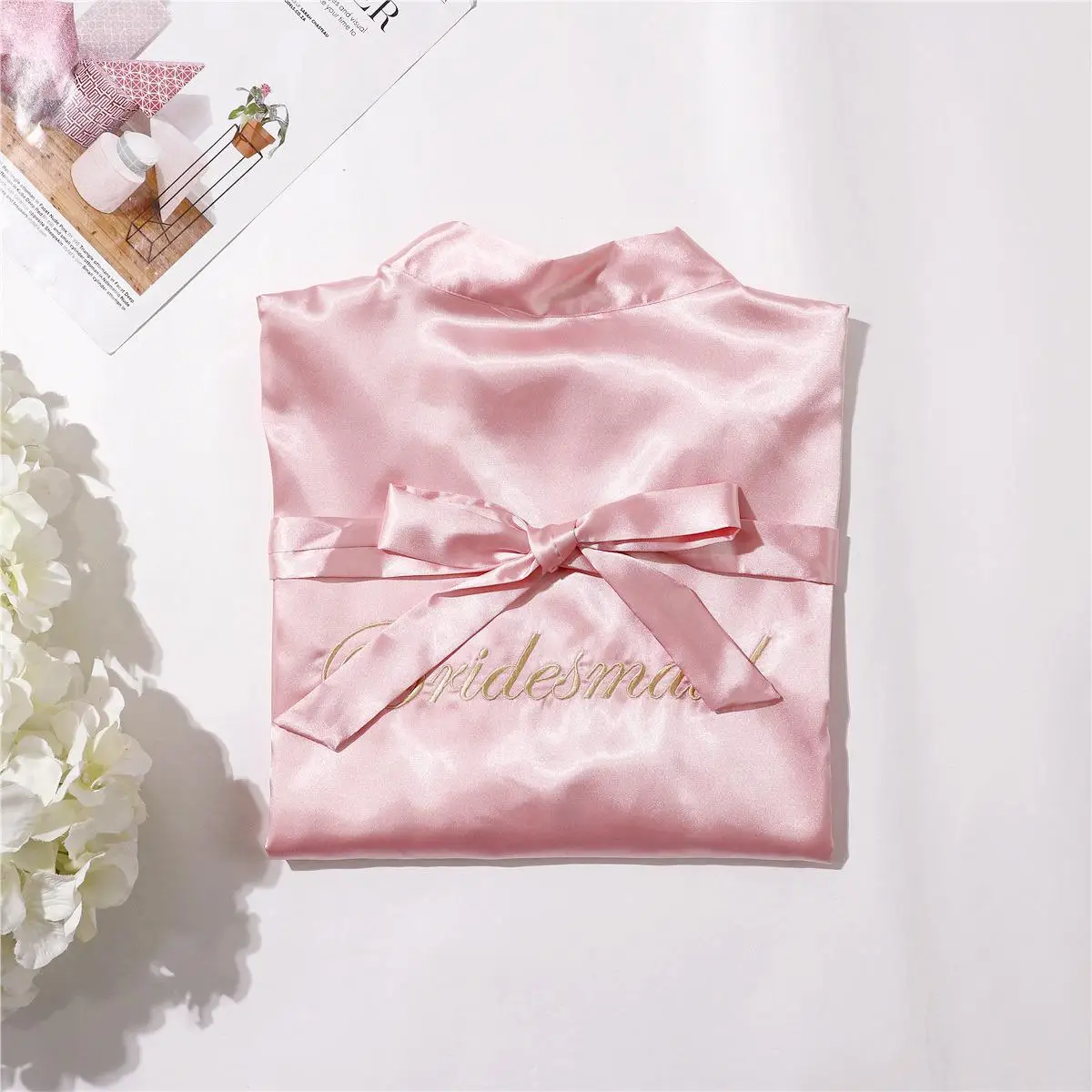 Bridesmaid - Pink Свадебное короткое банное платье невесты, новое женское летнее кимоно, ночная рубашка юката, женские пижамы, ночная рубашка, M-XL - Цвет: Bridesmaid - Pink