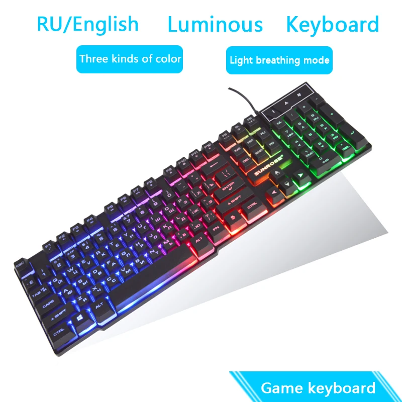 Sunrose русская игровая клавиатура 104 ключей приёмная Клавиатура проводная USB