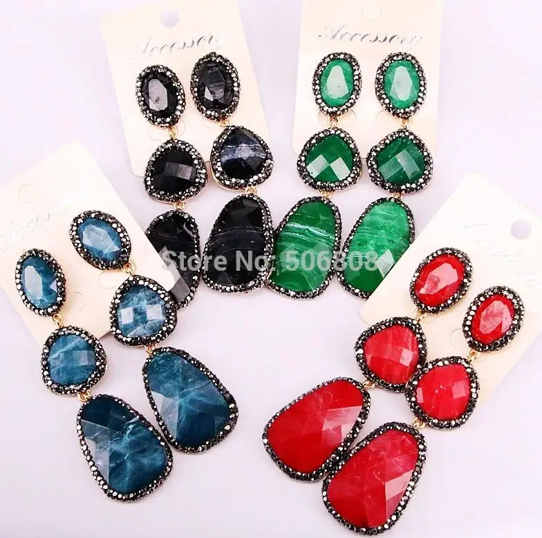 mix color 4 пары ZYZ-E2688, серьги в виде капли резки тесаного камня Стразы с твердым покрытием кулон в ограненные Капли серьги в форме - Окраска металла: mix color