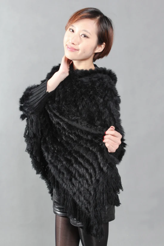 Женское пончо из натурального кроличьего меха Длинная зимняя шуба кролика