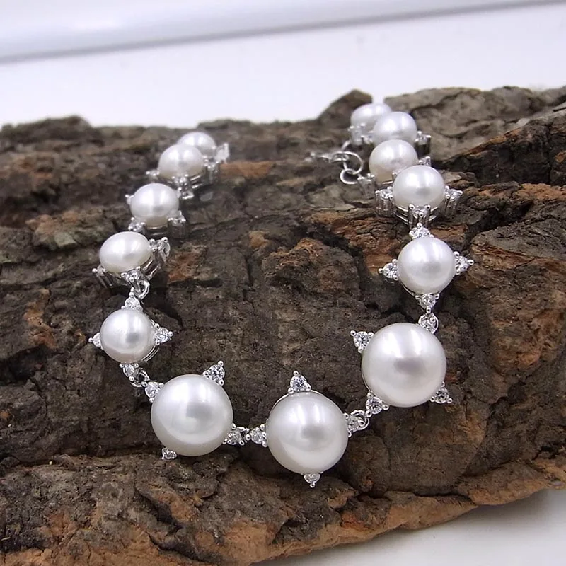 Женский браслет из серебра 925 пробы с натуральным пресноводным жемчугом класса AAA