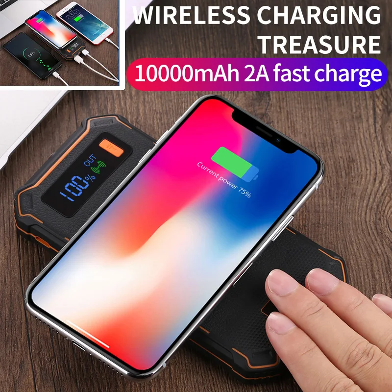 10000 мАч беспроводной 2A Быстрая зарядка USB портативный внешний аккумулятор