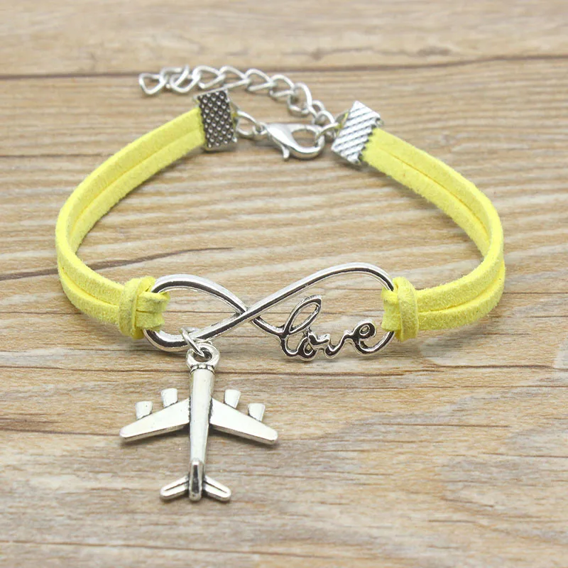 Новые Индивидуальные 16 видов цветов браслеты с подвеской в виде самолета кожаные