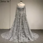 Новейший дизайн, серое высококачественное сексуальное свадебное платье с длинным рукавом, бисером, жемчугом, модное свадебное платье, 2020 реальное фото