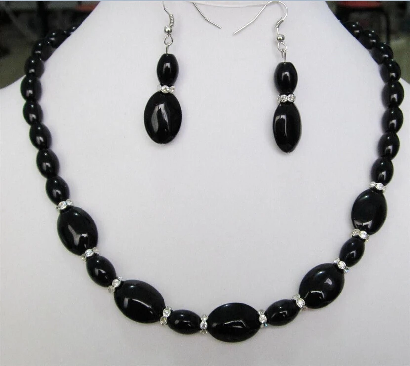 hot sell new - Beautiful 8x12mm &amp 13x18mm Black Onyx Gems Necklace 18&quot Earrings set AAA (A0425) | Украшения и аксессуары