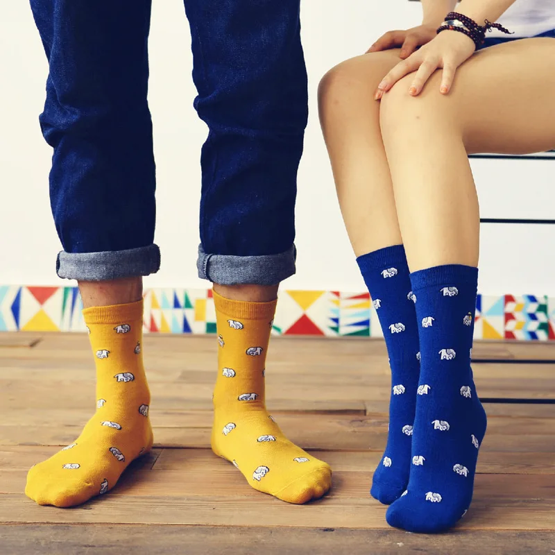 

2018 Fashion New Elephant Pattern men/women Socks Cotton Creative Fun Cute Casual Harajuku Fun Design Blue men/women crew socks