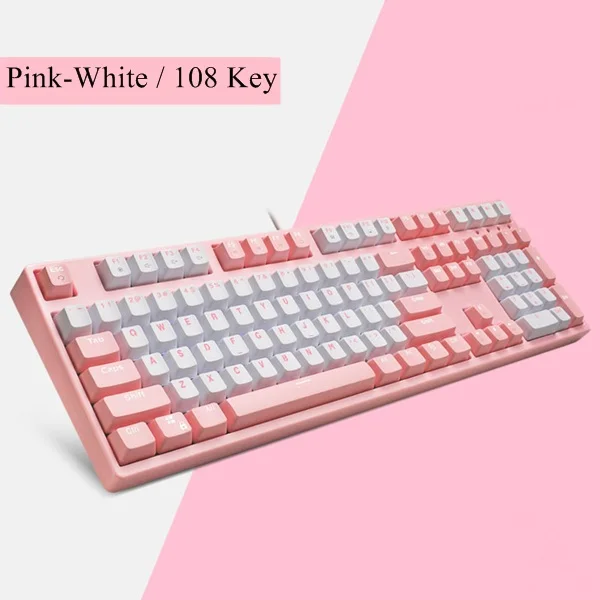 Pink-White 108 Key Kananic розовый Эргономичный USB Проводная Механическая клавиатура ноутбук настольная клавиатура черный. Синяя, коричневая, красная ось - Цвет: Pink-White 108 Key