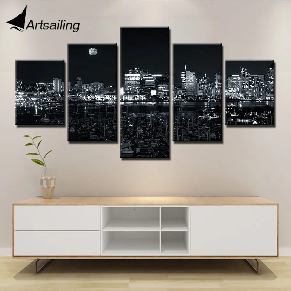 5 шт. настенные картины с изображением Ночной городской сцены|Рисование и