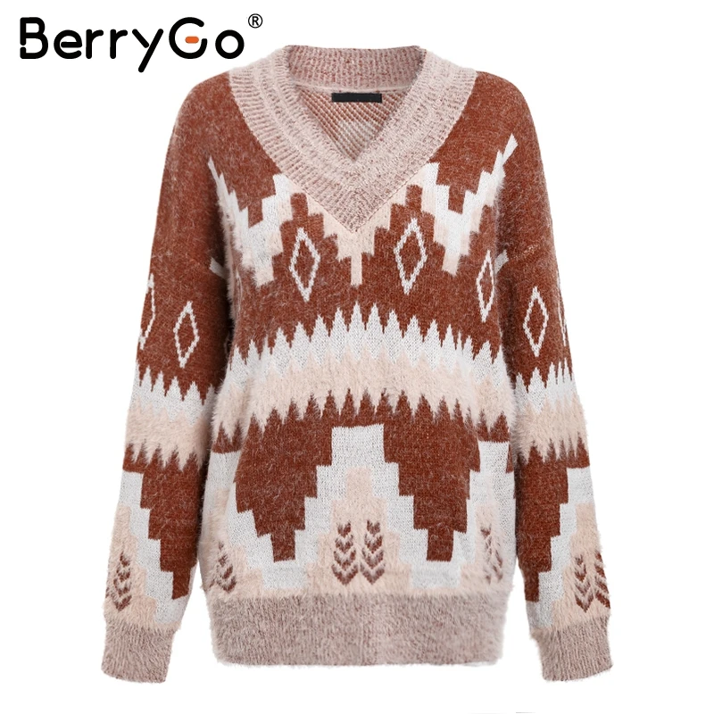 BerryGo 2018 винтажный геометрический осенний свитер Женский Повседневный пуловер с