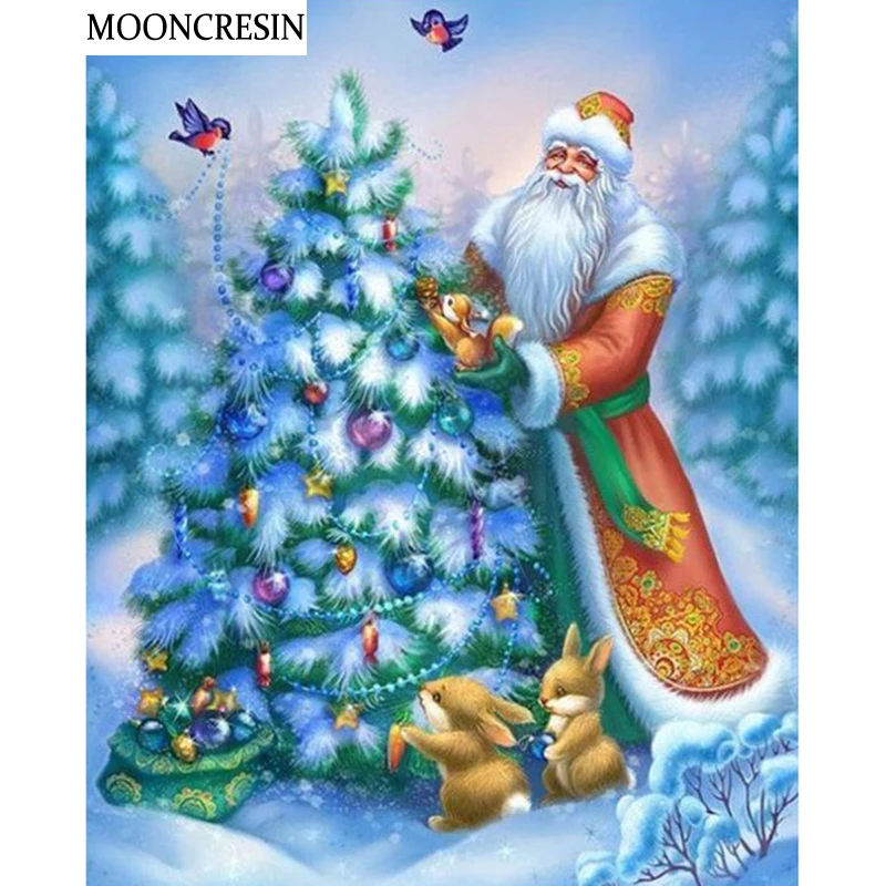 

Diy Diamond Embroidery Santa Claus Mosaic Picture Crystal Cross Stitch Full Drill 5D Diamond Painting Christmas Trees Decoration
