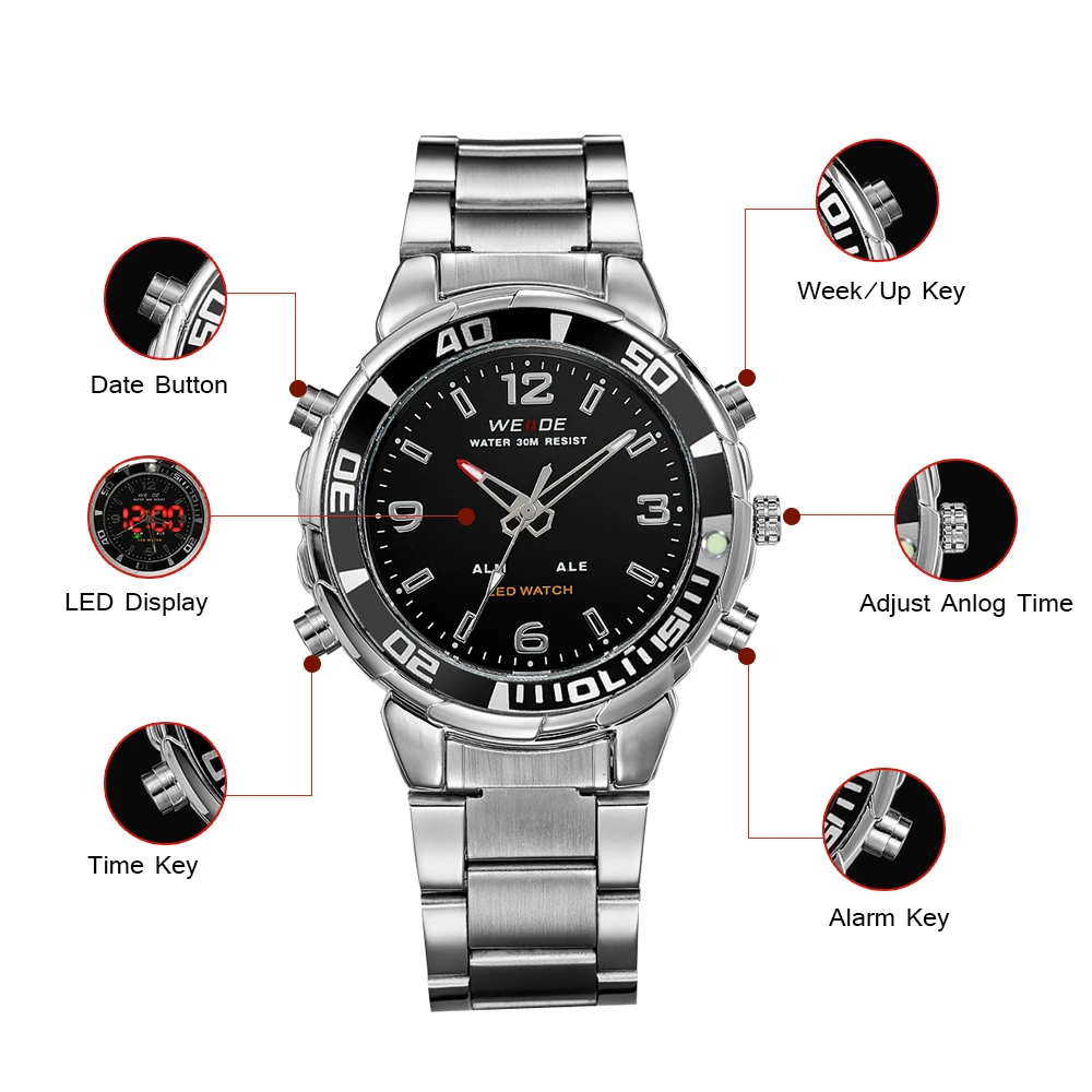 Вайде лучший бренд класса люкс - часы мужчины спортивные из нержавеющей стали