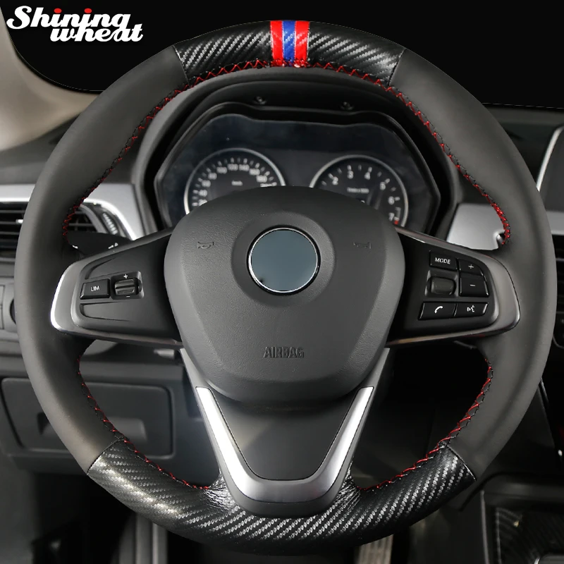 

Hand Sew Black Leather PU Carbon Fiber Steering Wheel Cover for BMW X1 220i 218i 225xe