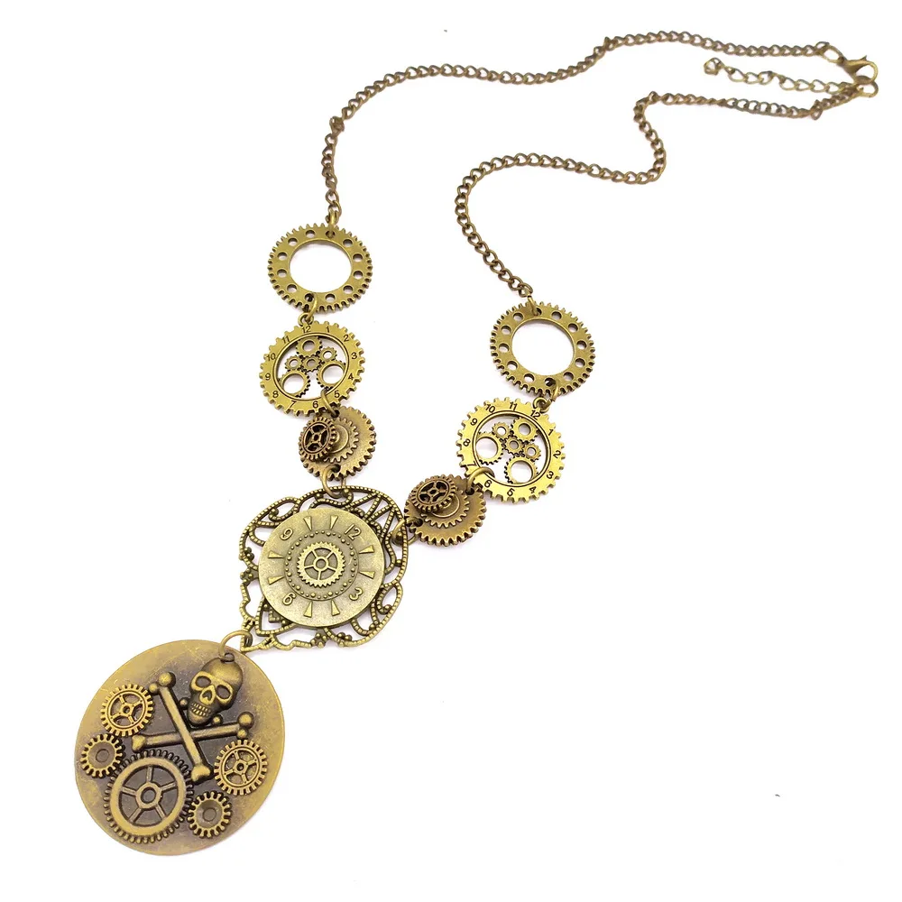 Vintage Bronze Multi Gears and Pirate Skull Pendant Women`s Steampunk Necklace | Украшения и аксессуары