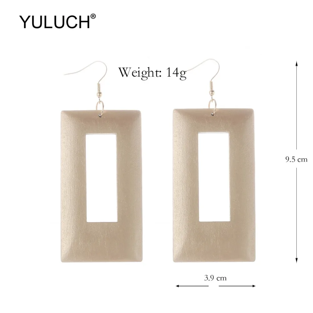 YULUCH 2019 золотые полые деревянные висячие серьги в форме капли воды этнические