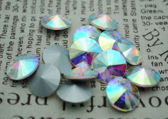 

100pcs/lot Crystal AB Color 8mm,10mm,12mm,14mm,16mm,18mm,20mm Chinese Top Quality Round Fancy Stone Rivoli glass beads
