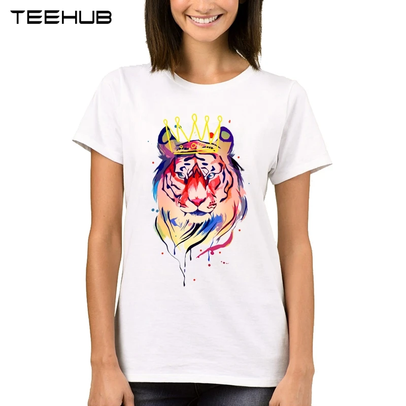 TEEHUB новые король женская футболка Красочный Рисунок льва Женские топы с принтом