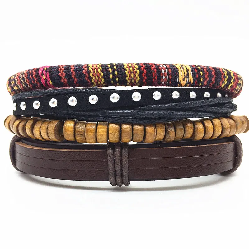 Деревянные Этнические браслеты из бисера 4 шт./компл. кожаные ручной работы