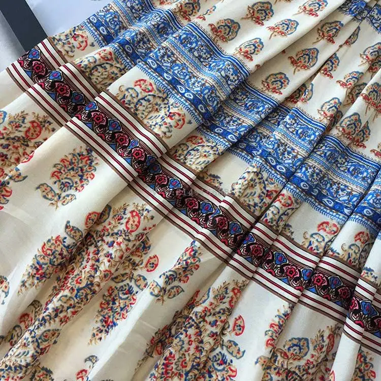 Boho Inspired rayon long skirt summer Autumn New Women's elastic waist Pleated Gypsy striped print saia 2018 chic faldas | Женская