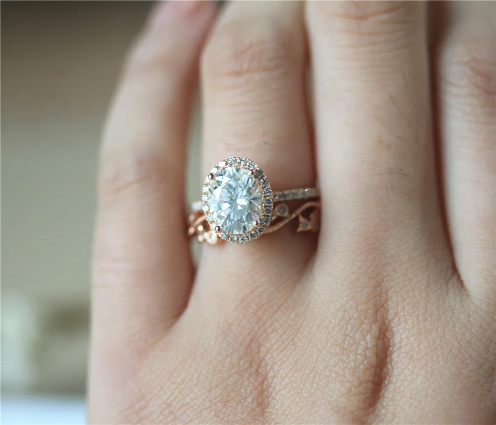 

DUPUY 14K Rose Gold Anniversary Ring Set 7*9mm Oval Cut Forever Classic Ring Art Deco Vintage Full Eternity Diamond Wedding Ring