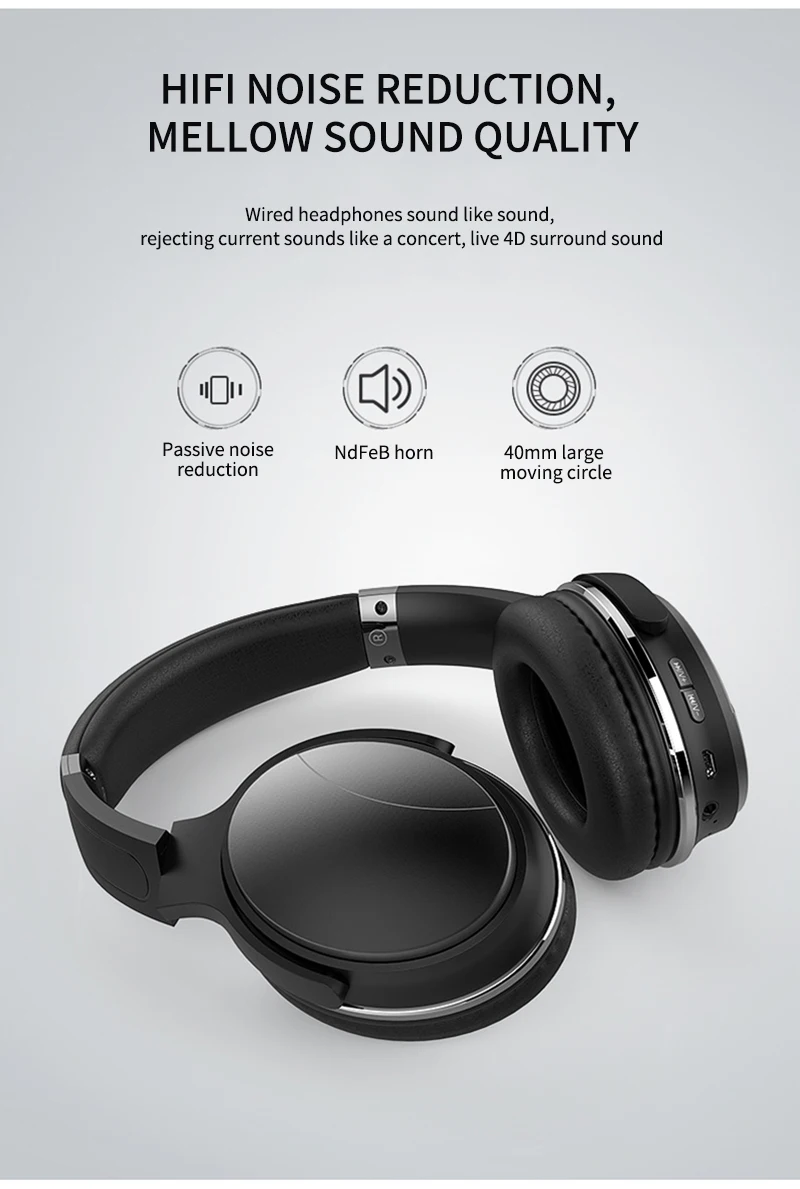 Bluetooth наушники, Накладные наушники, беспроводные наушники с шумоподавлением, складные наушники, регулируемая гарнитура с микрофоном для ТВ, ПК, телефонов