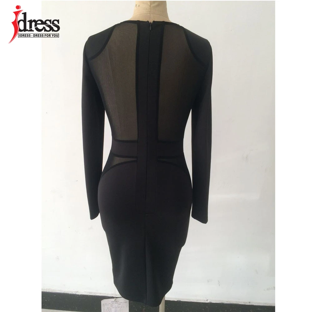Женское платье с длинным рукавом IDress черное облегающее Сетчатое рукавом|vestidos