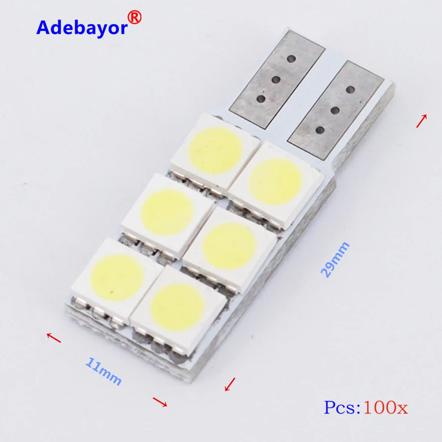 100 шт./лот T10 194 168 501 6 LED 5050 SMD белый автомобильный боковой клиновидный задний