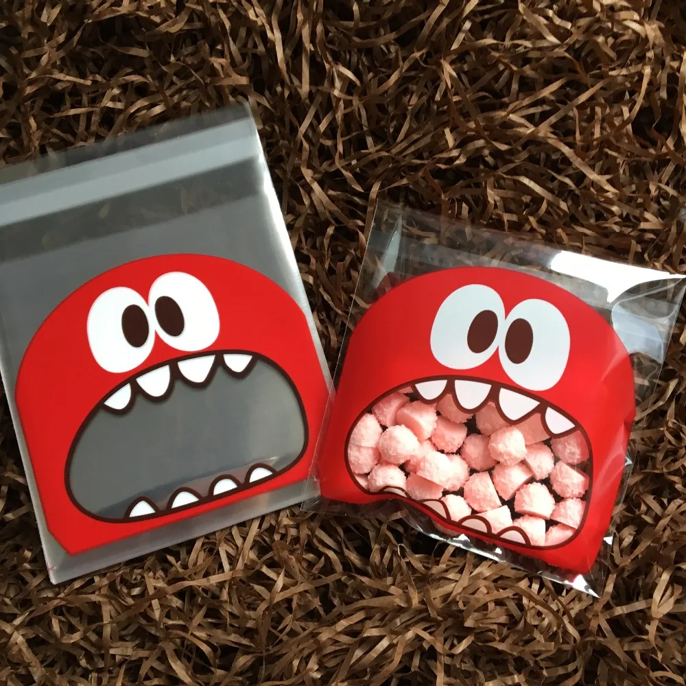 100 шт./лот красный маленький монстр конфеты печенья мешки самоклеющиеся