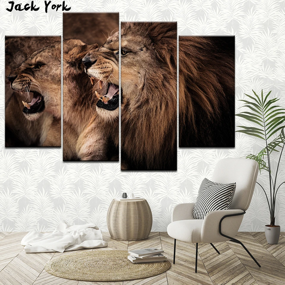 Картина на холсте Лев и львица бесплатная доставка 4 шт. Настенная картина