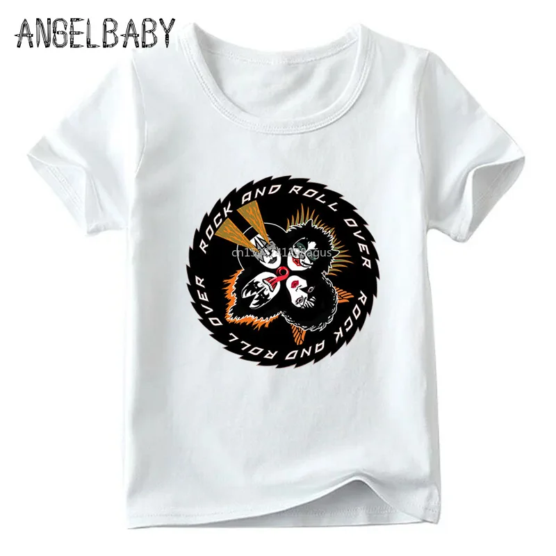 Детская забавная Футболка с принтом штурмовиков и фанатов «Поцелуй Рок-Группы» летние белые топы для мальчиков и девочек, детская повседневная футболка HKP464